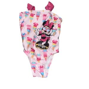 Minnie Mouse pink ruffle bathing suit swimsuit 24m Disney jr. ice cream like new